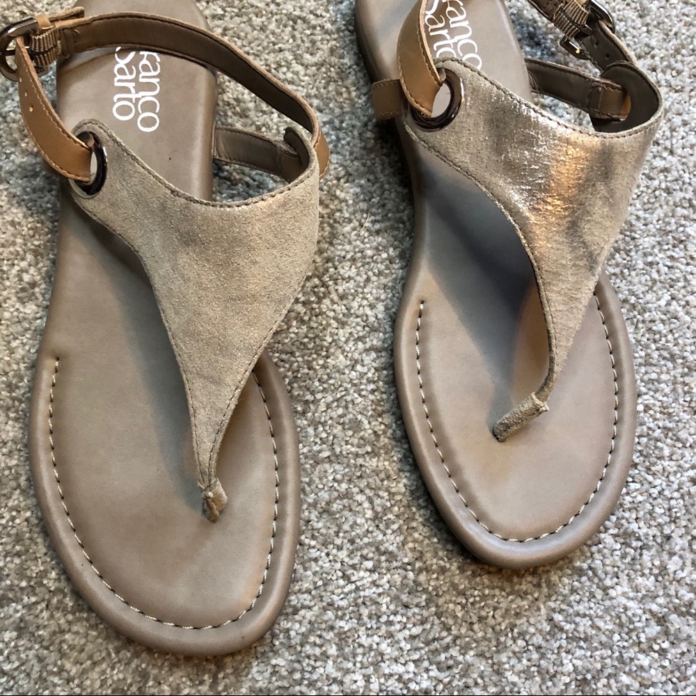 Franco Sarto Light Grey Metallic Sandals 8.5